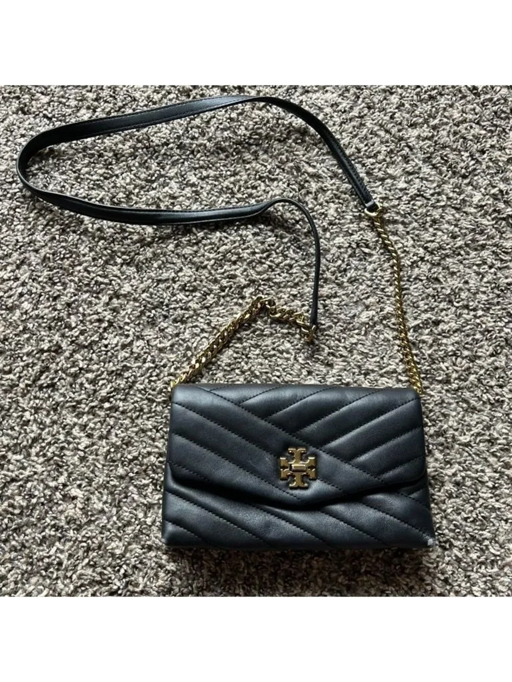 Tory Burch Black Kira Chevron Leather Chain Wallet Crossbody Bag - Picture 1 of 8